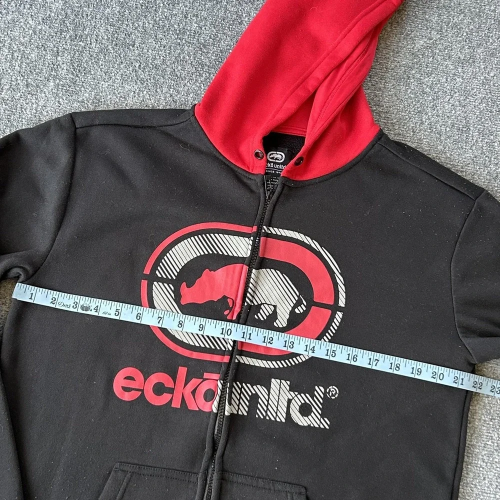 Ecko Unltd Hoodie Mens Large Red Rhino Logo Full Zip Sweatshirt‎ Fleece Hip Hop